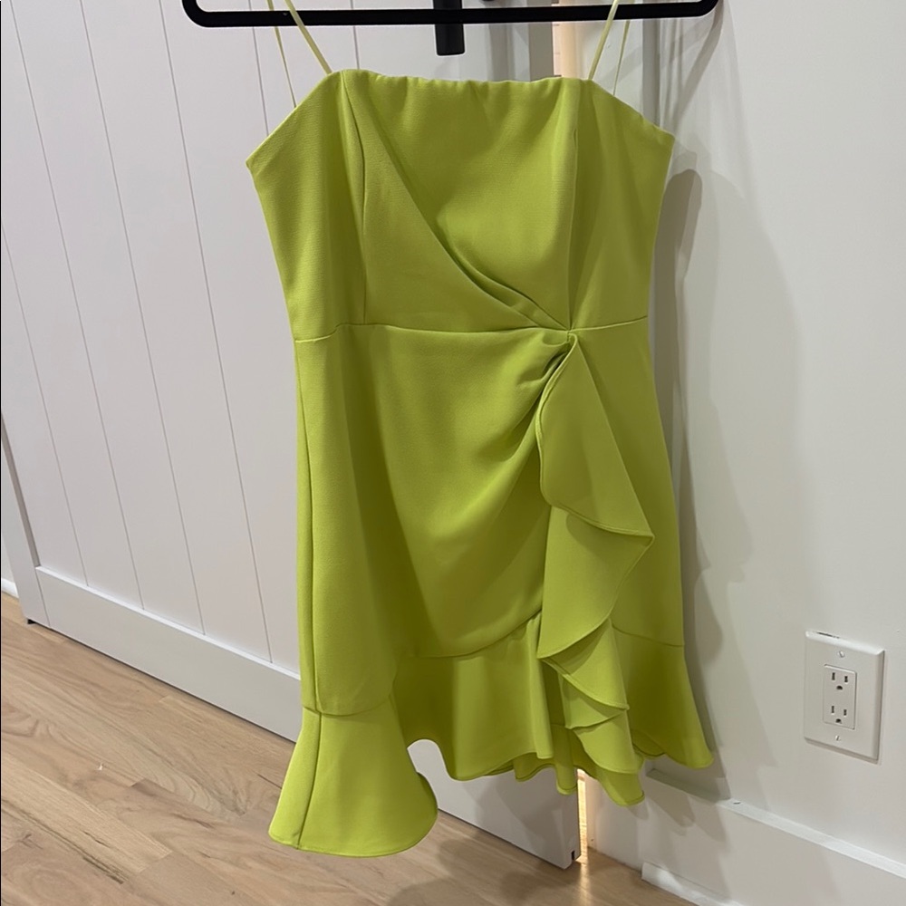 Vestique Green Asymmetrical Ruffled Mini Dress